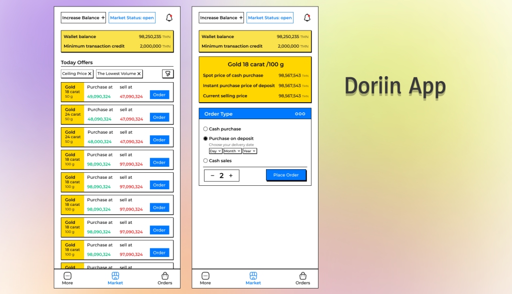 Doriin app online gold trading product development
